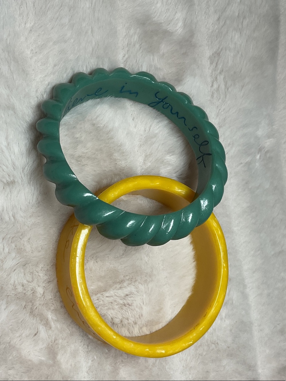 Green Twisted and Yellow Smooth Resin Bangle Set